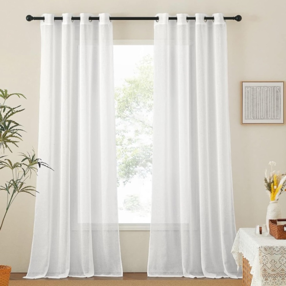 NICETOWN White Linen Curtains 144 inch Length 2 Panels,